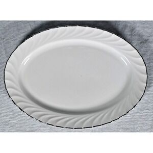 Norleans Estate 12" Oval Serving‎ Platter Fine China Swirled Platinum Trim